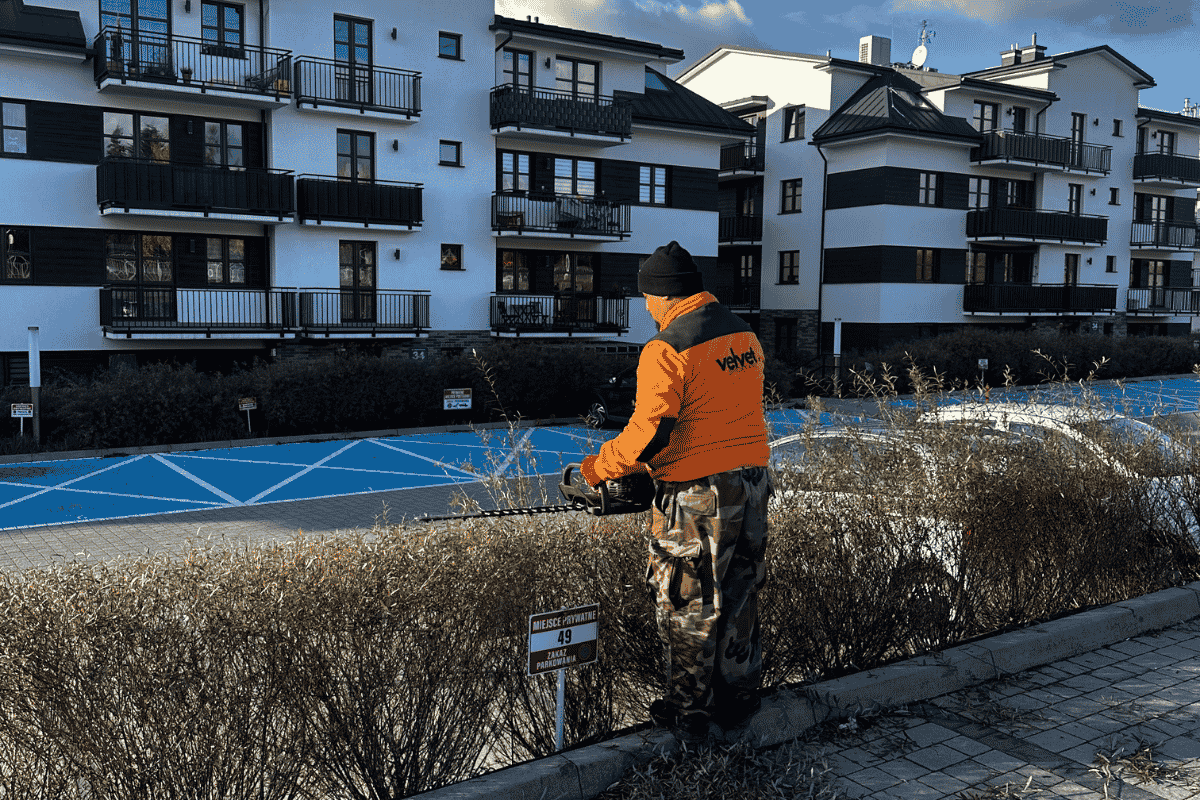 Pielęgnacja krzewów i utrzymanie zieleni przy parkingu osiedlowym